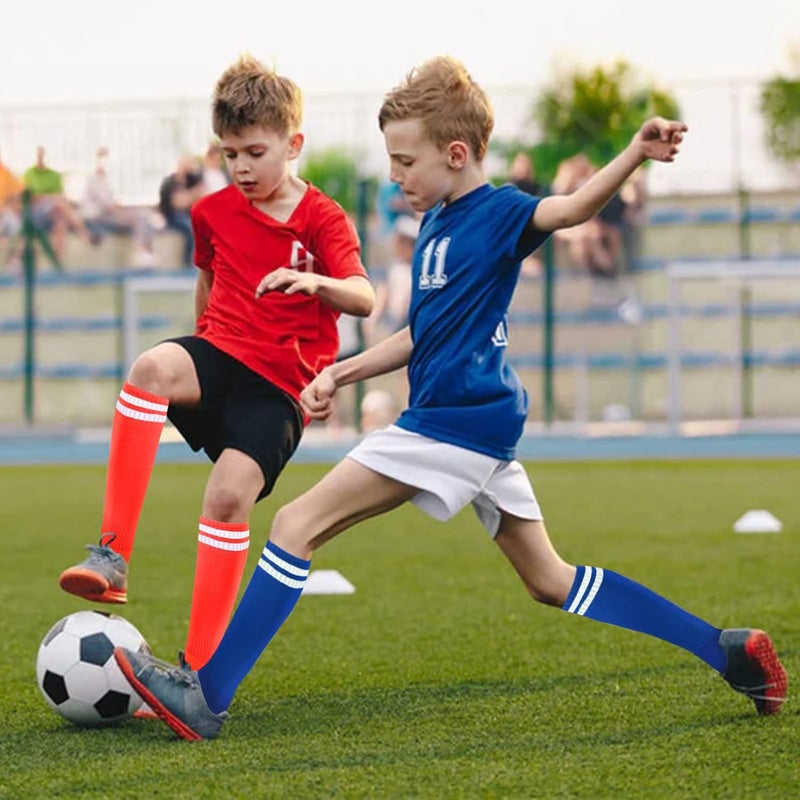 Ultrafun 6 Pairs Kids Youth Soccer Socks Solid Striped Knee High Tube Football Sports Socks for Boys Girls 6-12 Years Old - Image 4